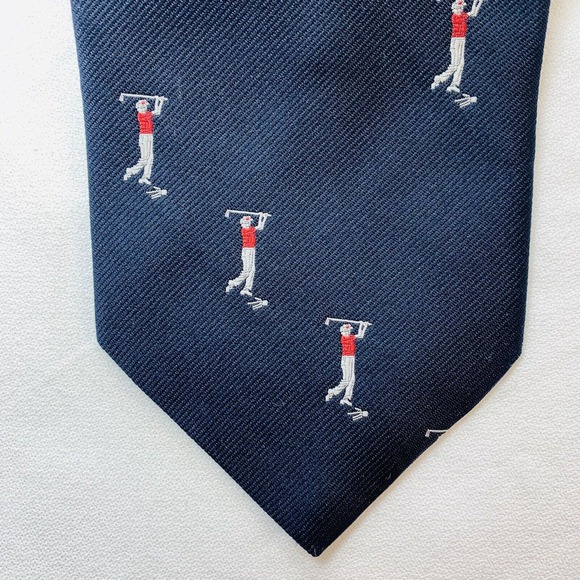 Johnny Appleseed’s Golf Motif Repp‎ Tie Navy Blue Prep Traditional Beverly Mass - Picture 3 of 7